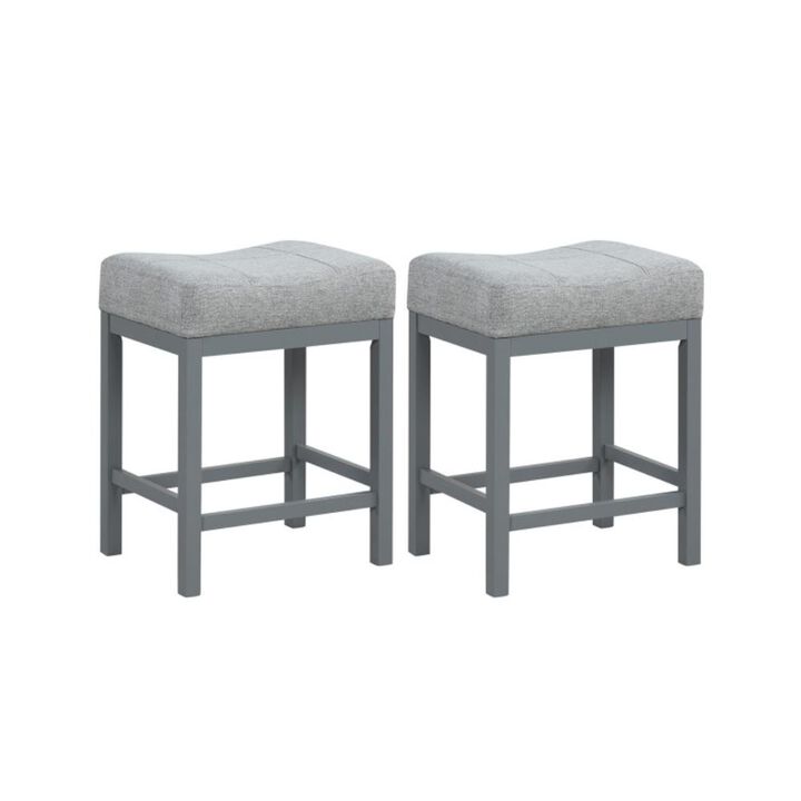 Hivvago 24.5 Inches Linen Fabric Saddle Stools Set of 2 with Cushioned Seat