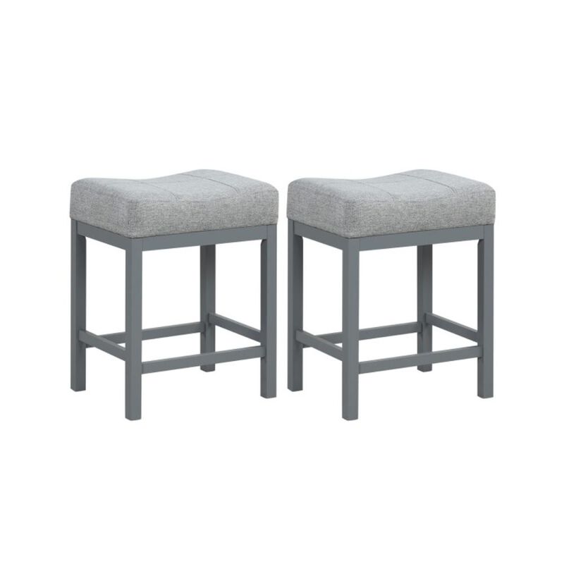 Hivvago 24.5 Inches Linen Fabric Saddle Stools Set of 2 with Cushioned Seat