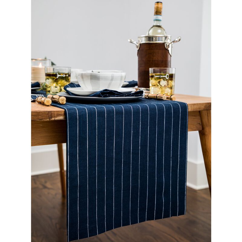 Solino Home 100% Pure Linen Table Runner | Pinstripe