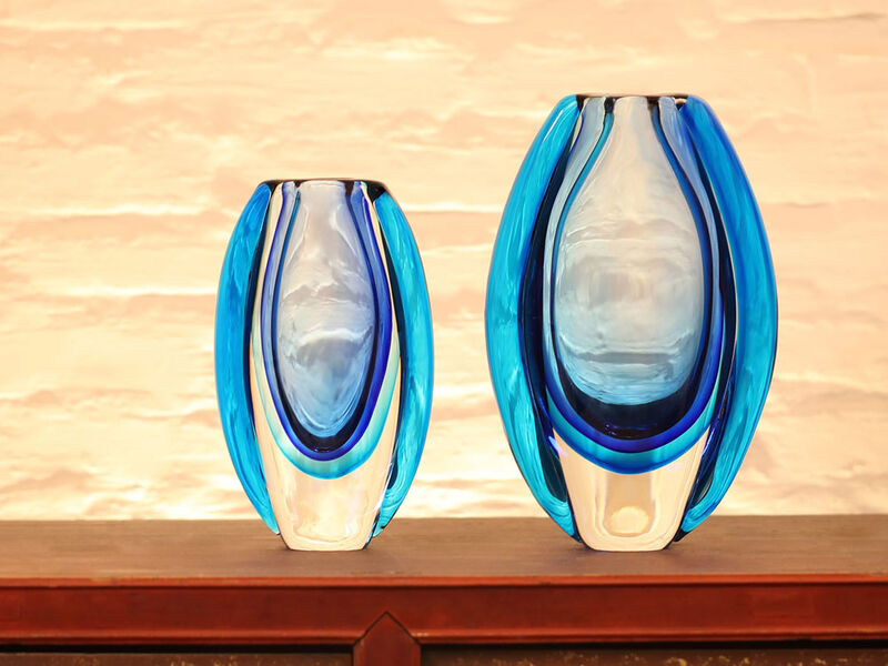 Hand Blown Sommerso Oval Art Glass Vase