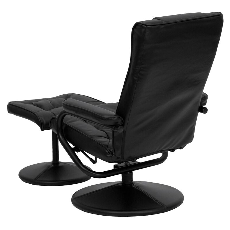 Flash Furniture Rachel Contemporary Multi-Position Recliner and Ottoman with Wrapped Base in Black LeatherSoft