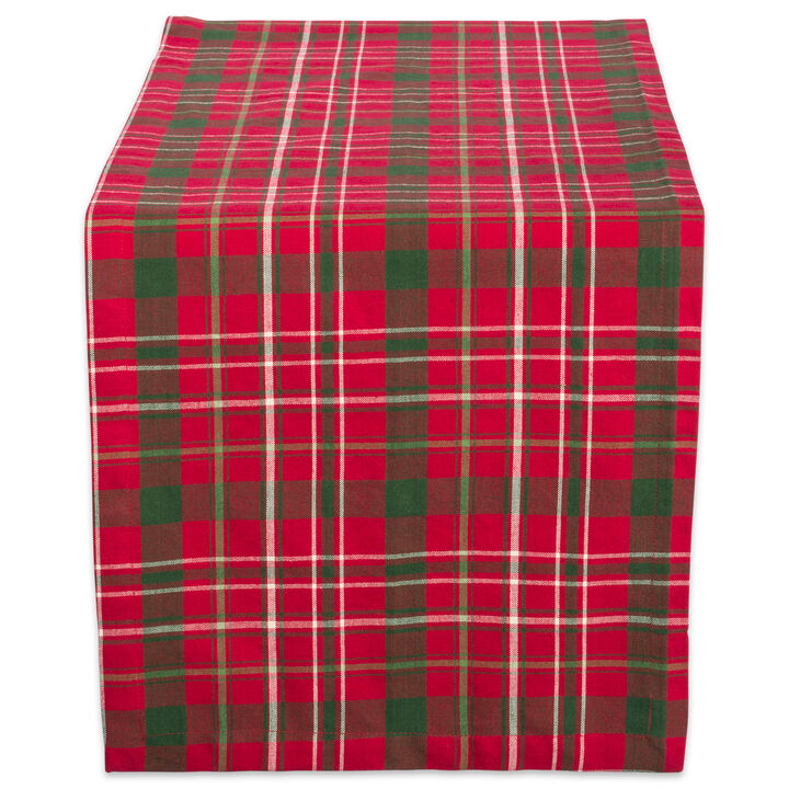 14" x 108" Red and Green Holly Plaid Pattern Rectangular Table Runner
