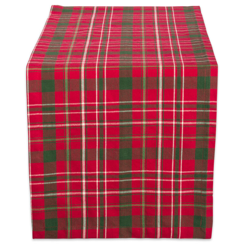 14" x 108" Red and Green Holly Plaid Pattern Rectangular Table Runner