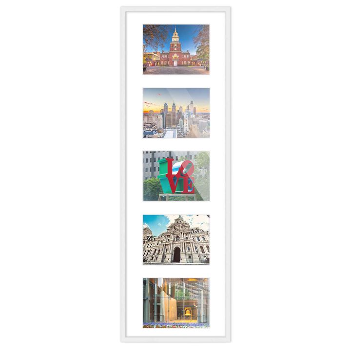 8.5x28.5 Wood Collage Frame with White Mat For 5 5x7 Pictures