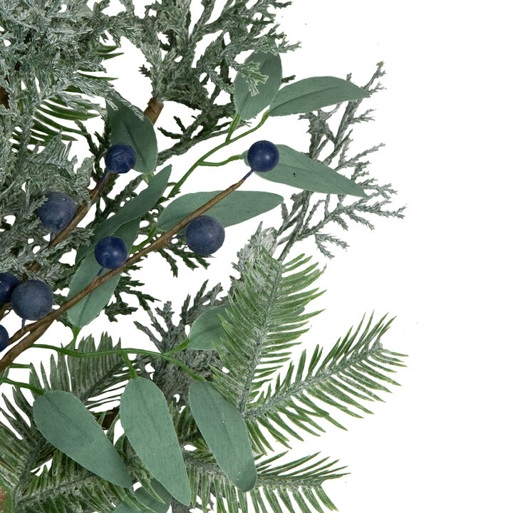 Frosted Green Mixed Foliage and Blueberries Artificial Christmas Wreath  26-Inch  Unlit