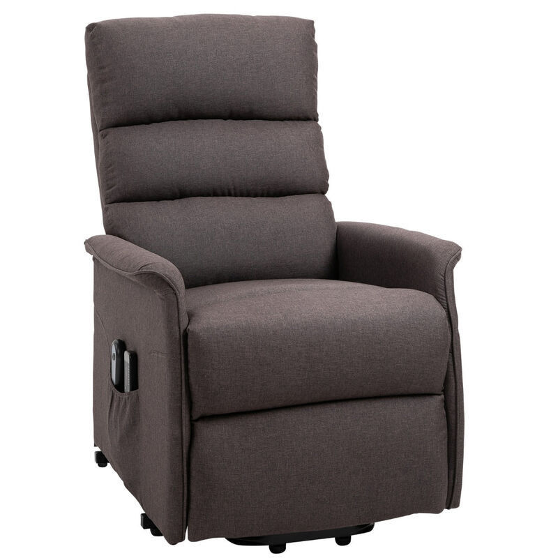 Brown Senior Comfort: Linen Power Lift Recliner with Remote Control