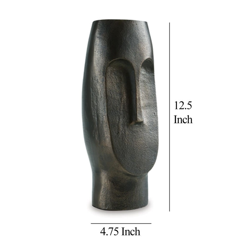 Vase, Abstract Decorative Figurine of a Head, 13 Inch Bronze Aluminum - Benzara