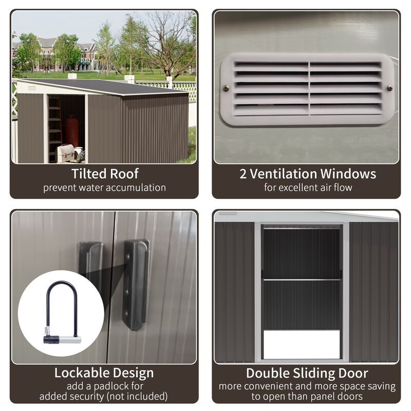 Gray Outdoor Organizer: 11x9 ft Metal Shed with Sliding Doors