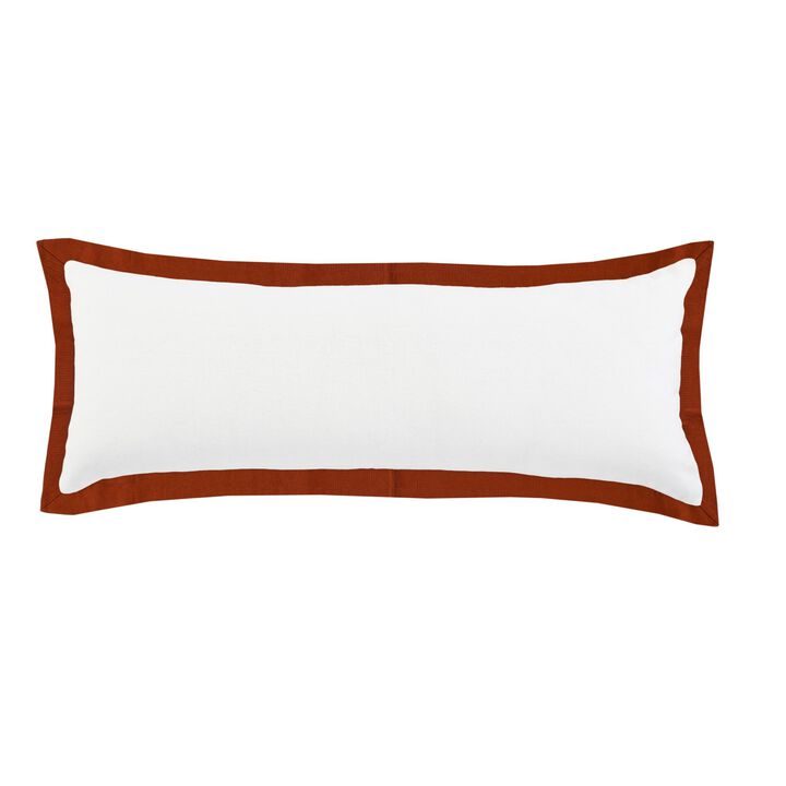 36" White and Orange Bordered Flange Frame Lumbar Rectangular Throw Pillow