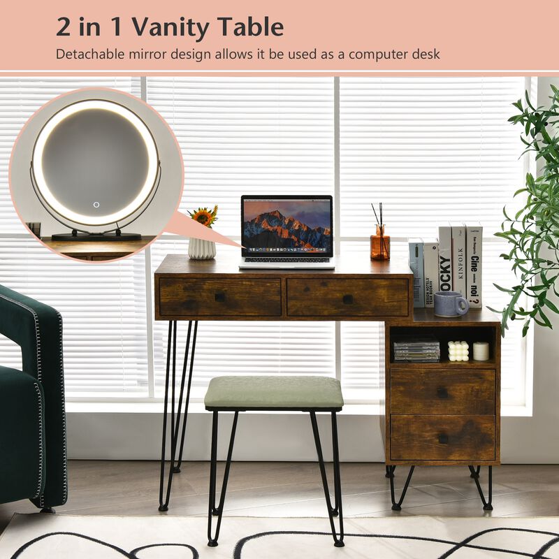 Modern Dressing Table with Storage Cabinet-Rustic Brown