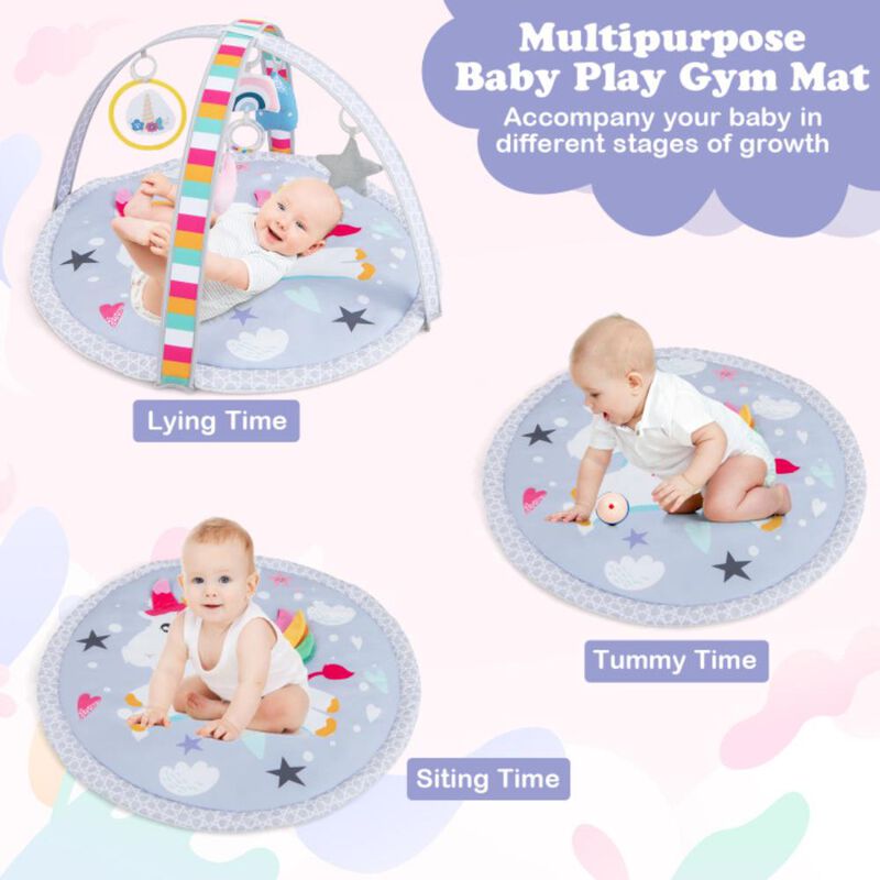 Hivvago Baby Play Gym Mat 7-in-1 Tummy Time Activity Mat with 5 Detachable Toys-Multicolor