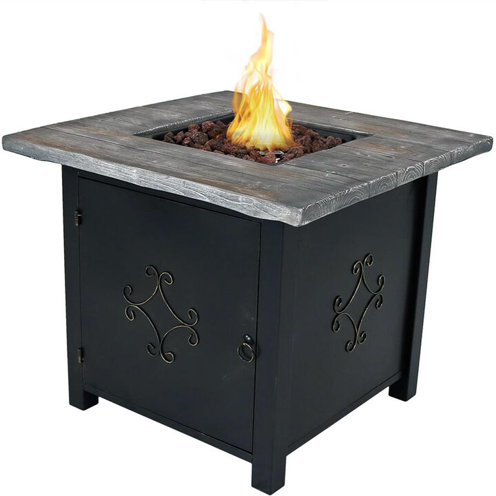 Sunnydaze 30 in Square MGO Propane Gas Fire Pit Table with Lava Rocks