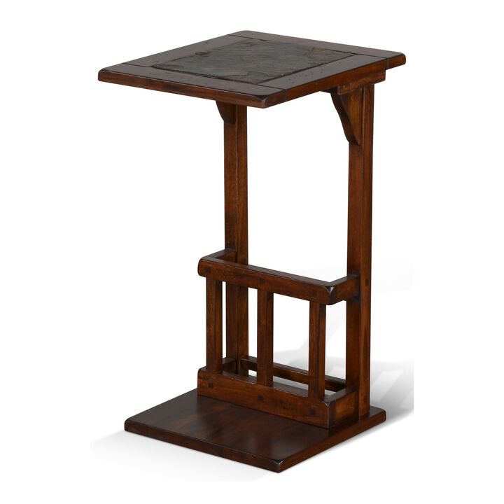 Jenne Sofa Side Table with Magazine Rack, 13 Inch Top, Dark Brown Wood - Benzara