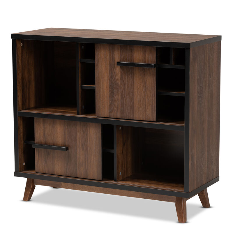 Baxton Studio Margo  Two Tone Walnut Brown and Black Finished Wood Wine Storage Cabinet