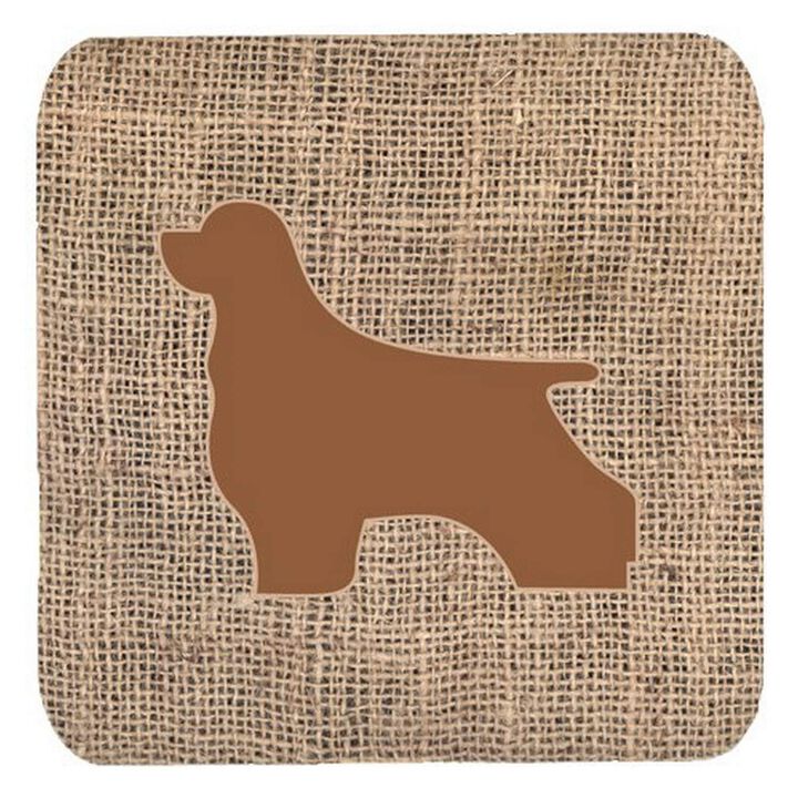 Caroline's Treasures BB1075-BL-BN-FC Cocker Spaniel Burlap and Brown Foam Coasters (Set of 4), 3.5 H x 3.5 W, Multicolor