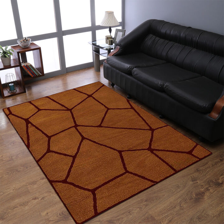 RUGSOTIC CARPETS HAND TUFTED WOOL ECO-FRIENDLY AREA RUGS  - 5'x8', Rectangle Shape, Gold & Red, Contemporary Modern Design, High Pile Handmade Area Rugs for Living Room, Bed Room (K00692)