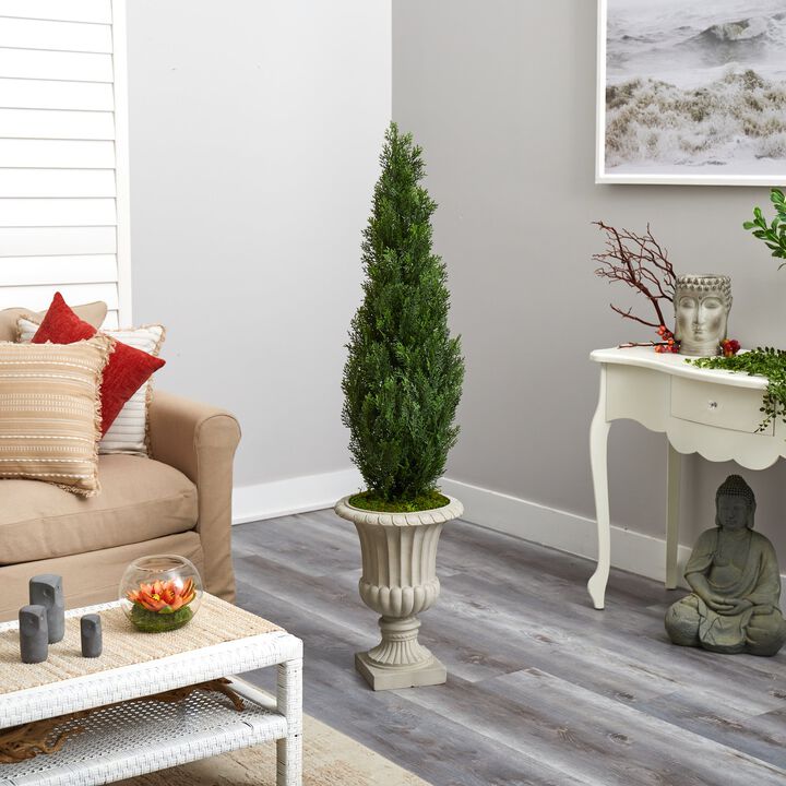 Hivvago 5 Feet Cedar Artificial Tree in Sand Finished Urn (Indoor/Outdoor)