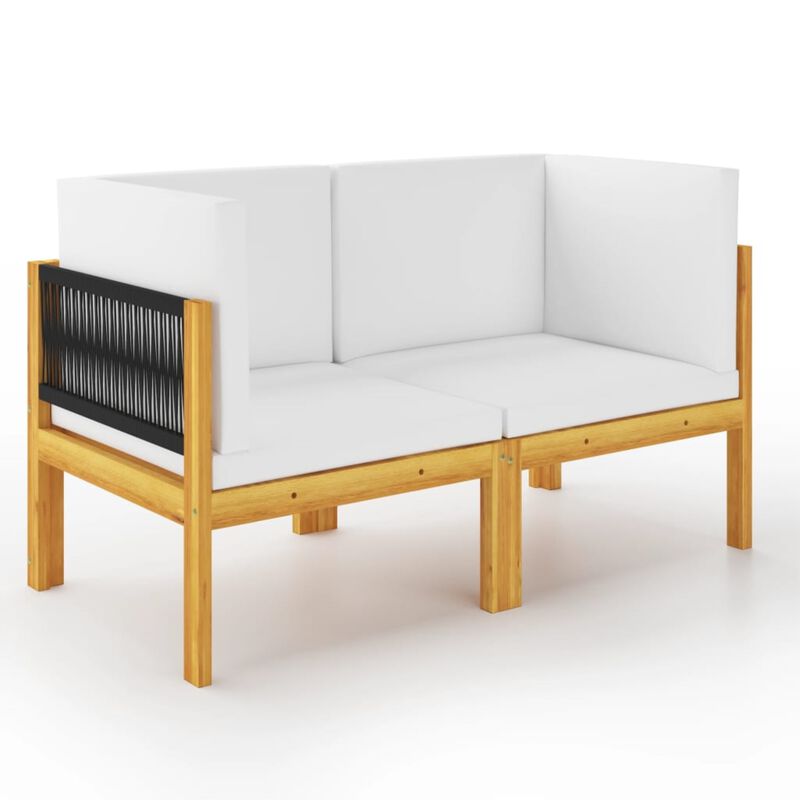 vidaXL 2-Seater Outdoor Patio Bench in Solid Acacia Wood and Modern Rope Design - Modular Bench with Thick and Removable Comfortable Cushions - Durable Garden and Terrace Furniture