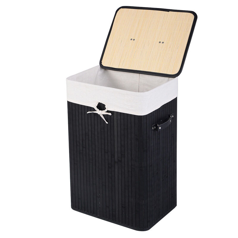 Rectangle Bamboo Hamper Laundry Basket Washing Cloth Bin Storage Bag Lid 3 color
