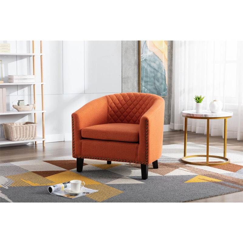Accent Barrel Chair Living Room Chair With Nailheads And Solid Wood Legs Light Coffee