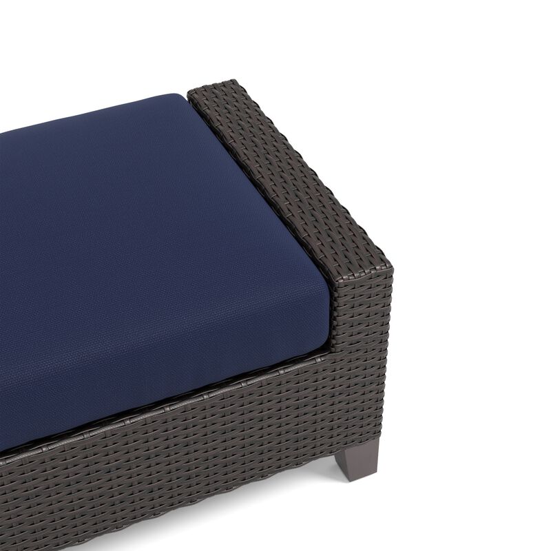 Kyl Outdoor Ottoman Set of 2, 29 Inch Blue Cushioned Top w Woven Gray - Benzara
