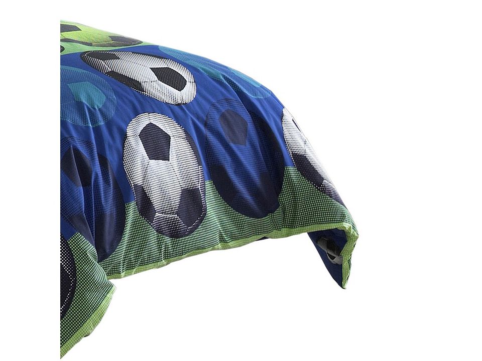 4 Piece Full Size Comforter Set with Soccer Theme, Multicolor - Benzara