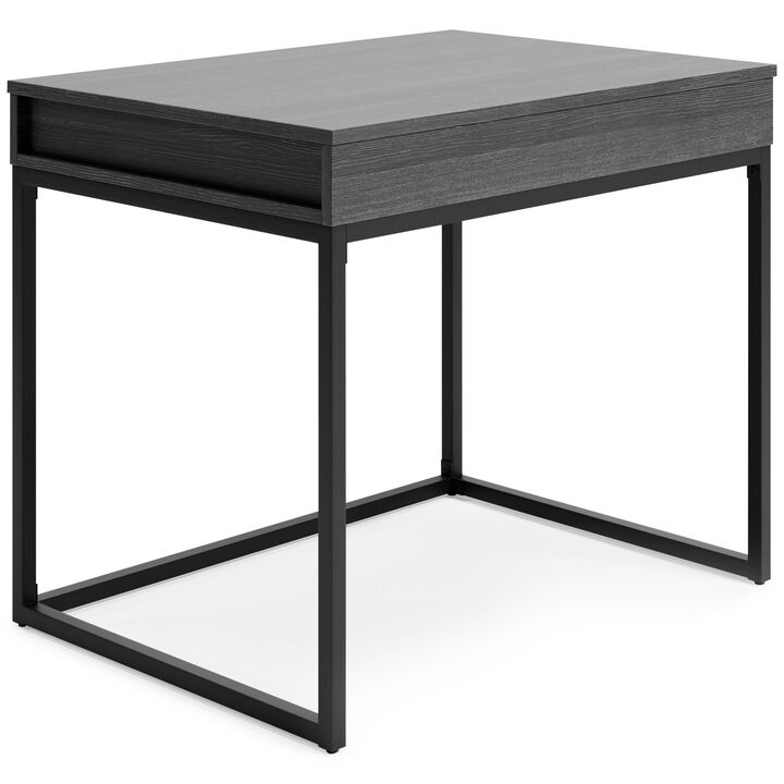 Yasmin Home Office Lift Top Desk, Dark Gray Wood, Black Metal, 36 Inch - Benzara