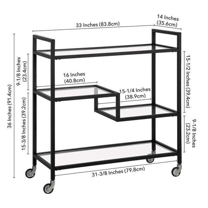 Hudson&Canal Lovett 33 Wide Rectangular Bar Cart with Glass Shelves in Blackened Bronze