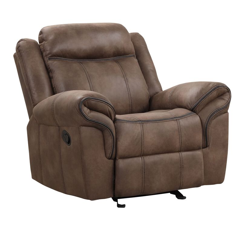 Arisa Manual Glider Recliner Chair, Brown Faux Leather, Pillow Arms