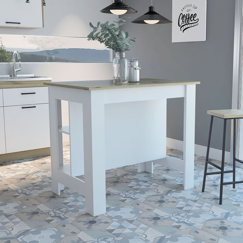 Streamdale Cala Kitchen Island, Four Legs, Three Shelves - White Light Oak