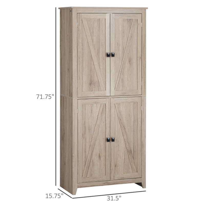 Natural Kitchen Tower: 72" Freestanding 4-Door Pantry Cabinet