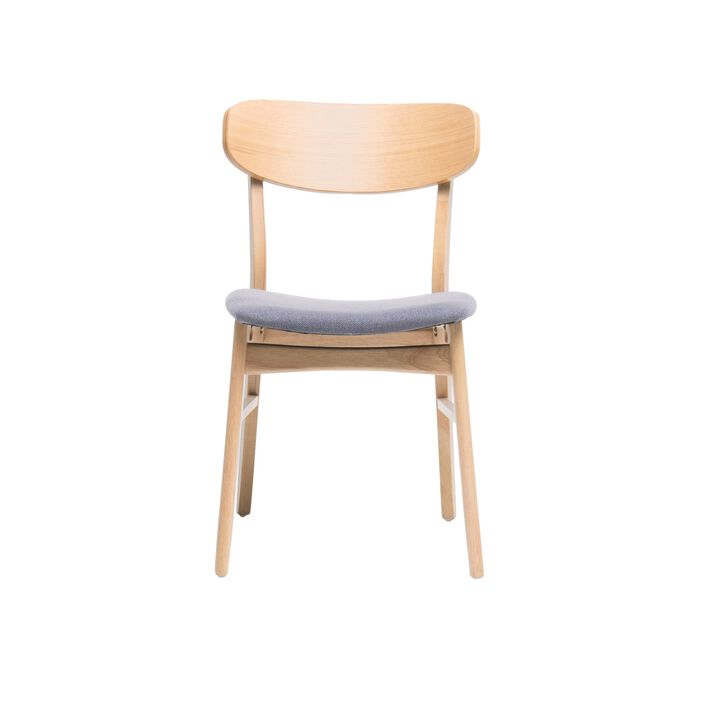 Dining Chair Set of 2, Gray Padded Seat, Natural Brown Splayed Legs - Benzara