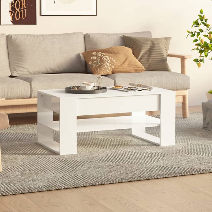 vidaXL Coffee Table High Gloss White 40.2"x21.7"x17.7" Engineered Wood
