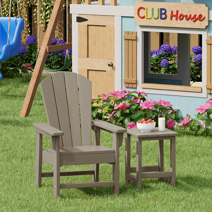 WestinTrends 2-Piece Kids Outdoor HDPE Adirondack Chair With Square Side Table Set