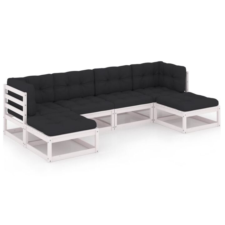 vidaXL 6 Piece Garden Lounge Set with Cushions White Solid Pinewood
