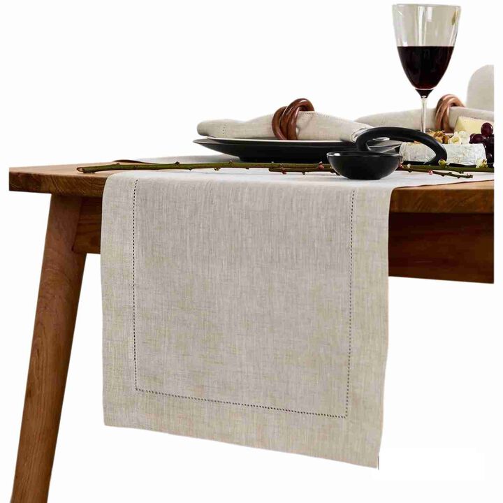 Solino Home 100% Pure Linen Table Runner | Classic Hemstitch for Valentines