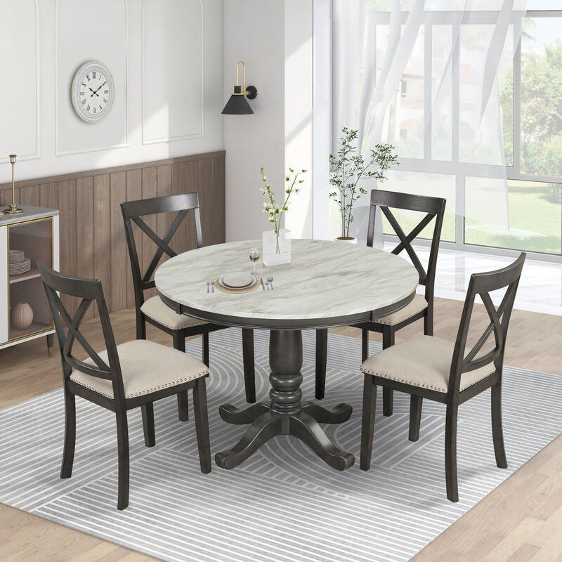 Merax 5 Pieces Dining Round Table and Chairs Set