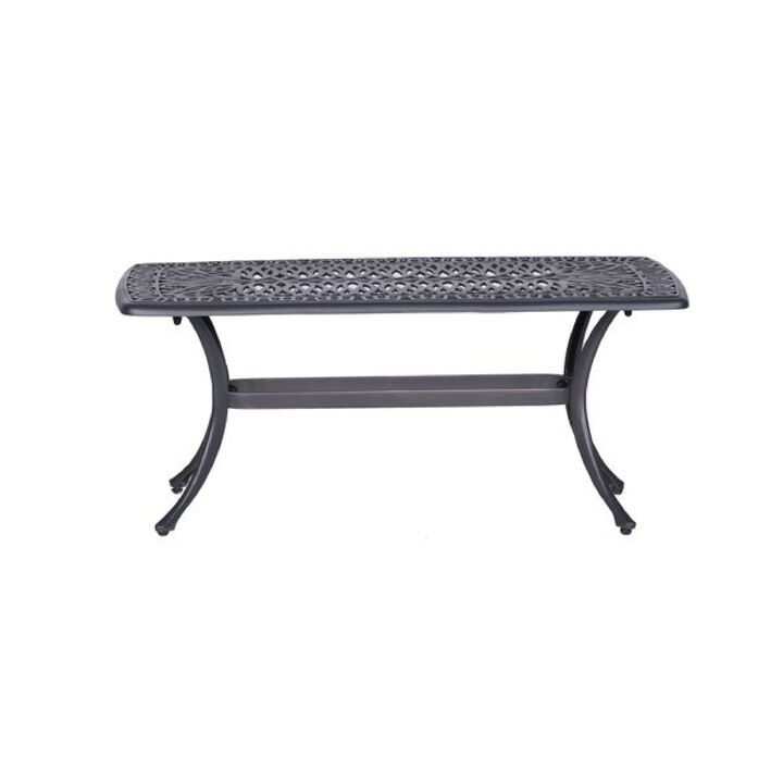 42 Inch Arbor Rectangular Outdoor Metal Coffee Table, Gunmetal Gray-Benzara