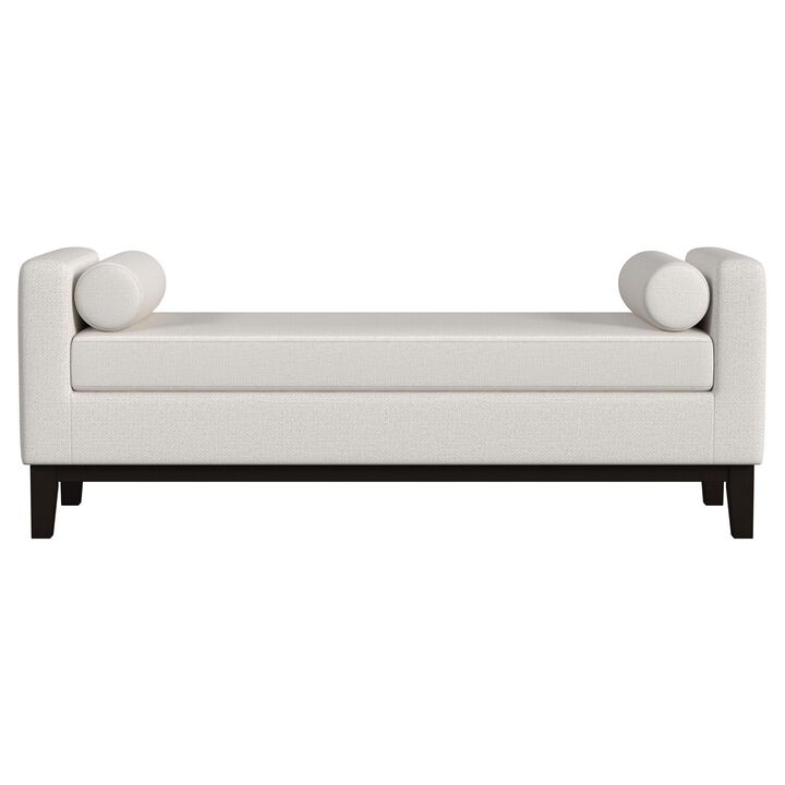 Rosana Accent Bench, Beige Fabric, 2 Round Bolster Pillows, 64 Inch - Benzara