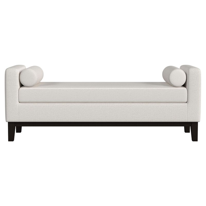 Rosana Accent Bench, Beige Fabric, 2 Round Bolster Pillows, 64 Inch - Benzara