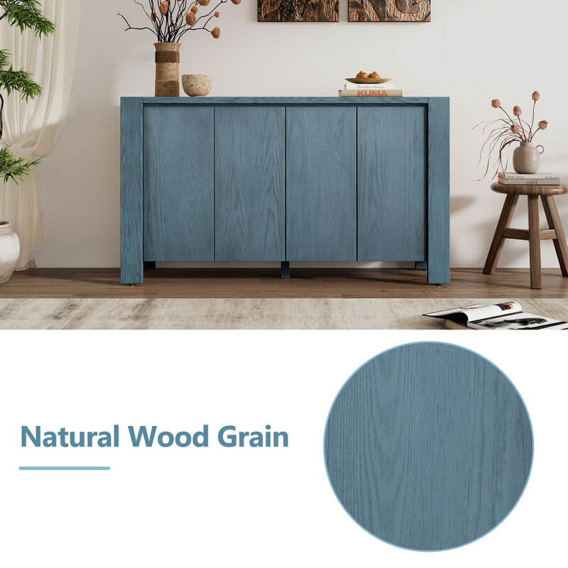 Clihome Buffet Cabinet with Storage, 4-Door Retro Wood Sideboard with Distressed Finish and Adjustable Shelves for Dining Room, Kitchen, and Living Room (Navy)