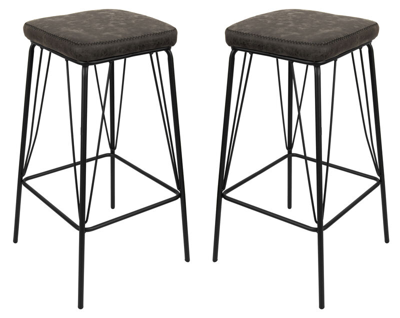 LeisureMod Millard Leather Bar Stool with Metal Frame – Set of 2, Modern and Durable Seating for Kitchen or Bar
