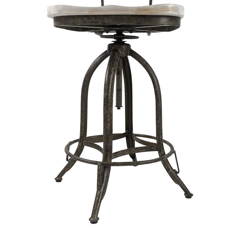 Carolina Living Mason Adjustable Barstool - Natural Driftwood Seat - Aged Iron Base