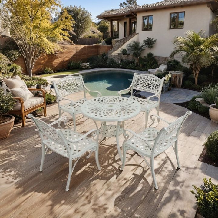 Mondawe Durable Cast Aluminum Round Patio Dining Table with Umbrella Hole