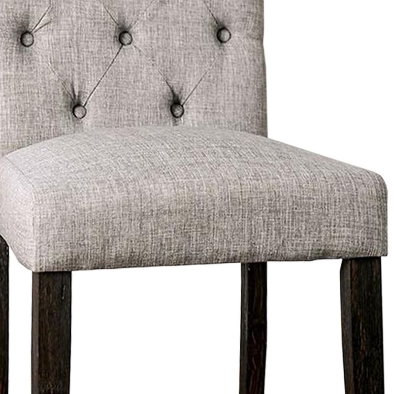 Side Chair with Button Tufted Backrest, Set of 2, Gray-Benzara