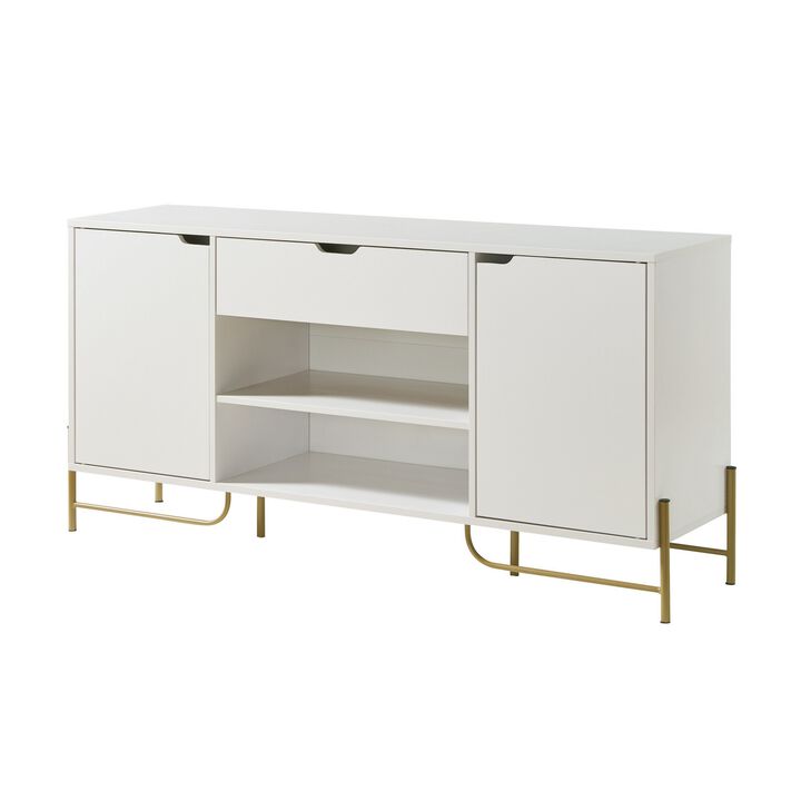 Bery 62 Inch TV Media Entertainment Console, 2 Cabinets, 1 Drawer, White - Benzara