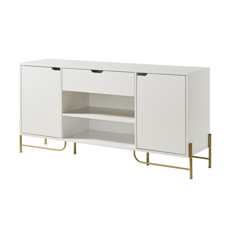 Bery 62 Inch TV Media Entertainment Console, 2 Cabinets, 1 Drawer, White - Benzara