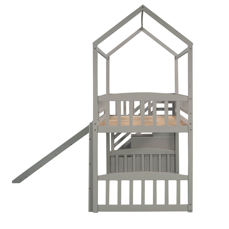 Merax House Loft Bed with 2 Drawers and Slide