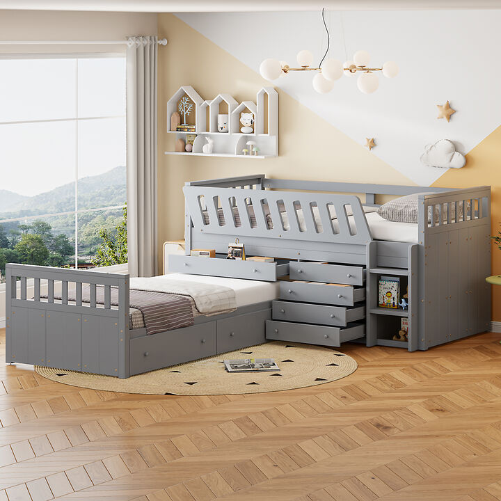 Merax L-shaped Loft Bed  with Platform Bed