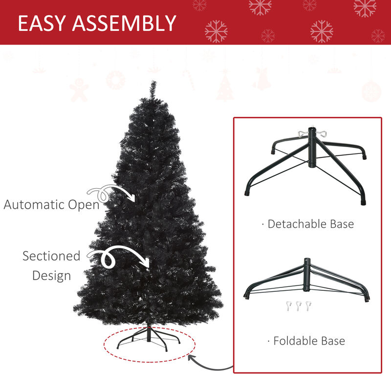 7ft Fake Xmas Holiday Halloween Tree Decor with Foldable Base Set, Black